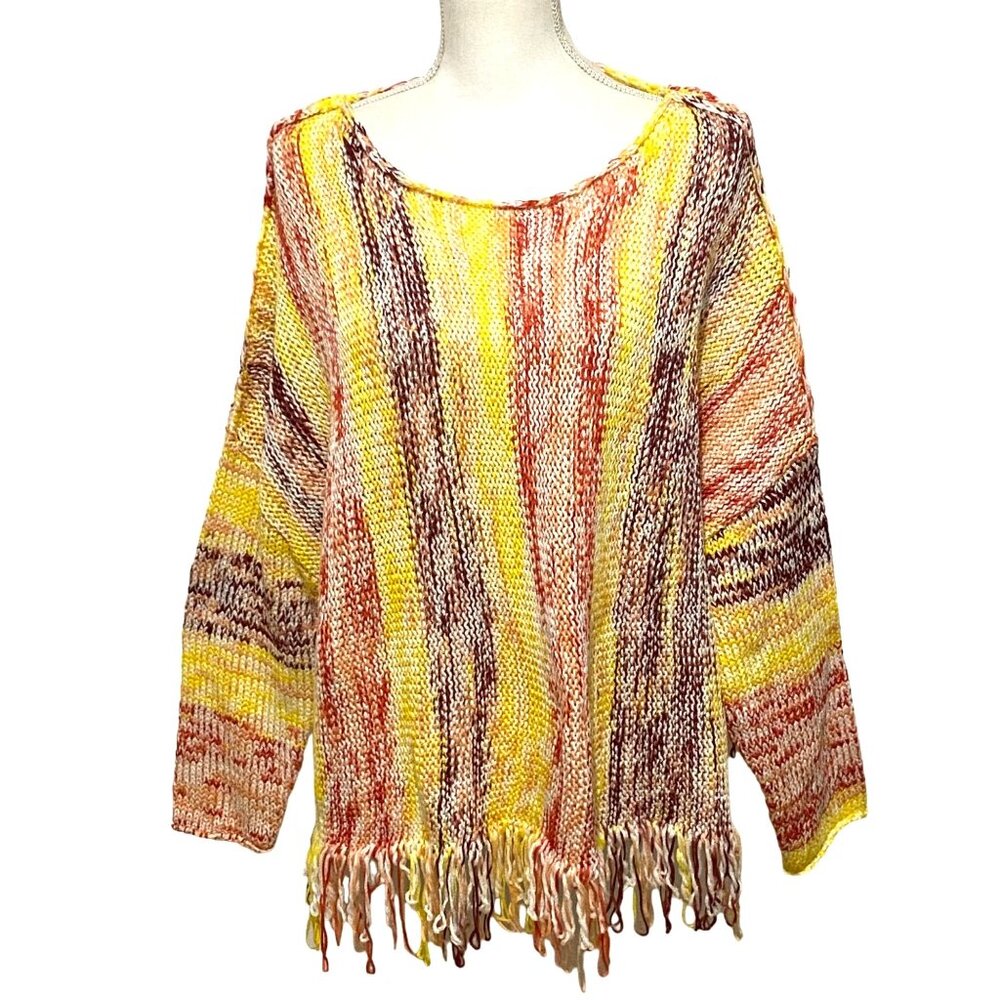 Laurie Felt Baja Sweater Fringe Hem Space Dyed Knit M/L Beach Travel Vacation
